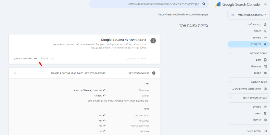 מסך תןצאות בדיקה ובקשה לאינדוקס